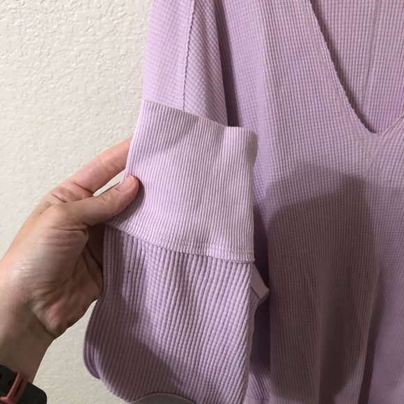 NWOT We The Free Buttercup Thermal Jersey Waffle Knit Longsleeve Lilac Top Large - Picture 3 of 7